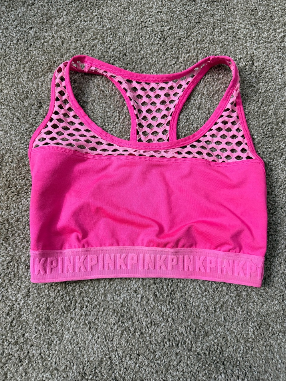 PINK Victoria's Secret Hot Pink Mesh Racerback Sports Bra
